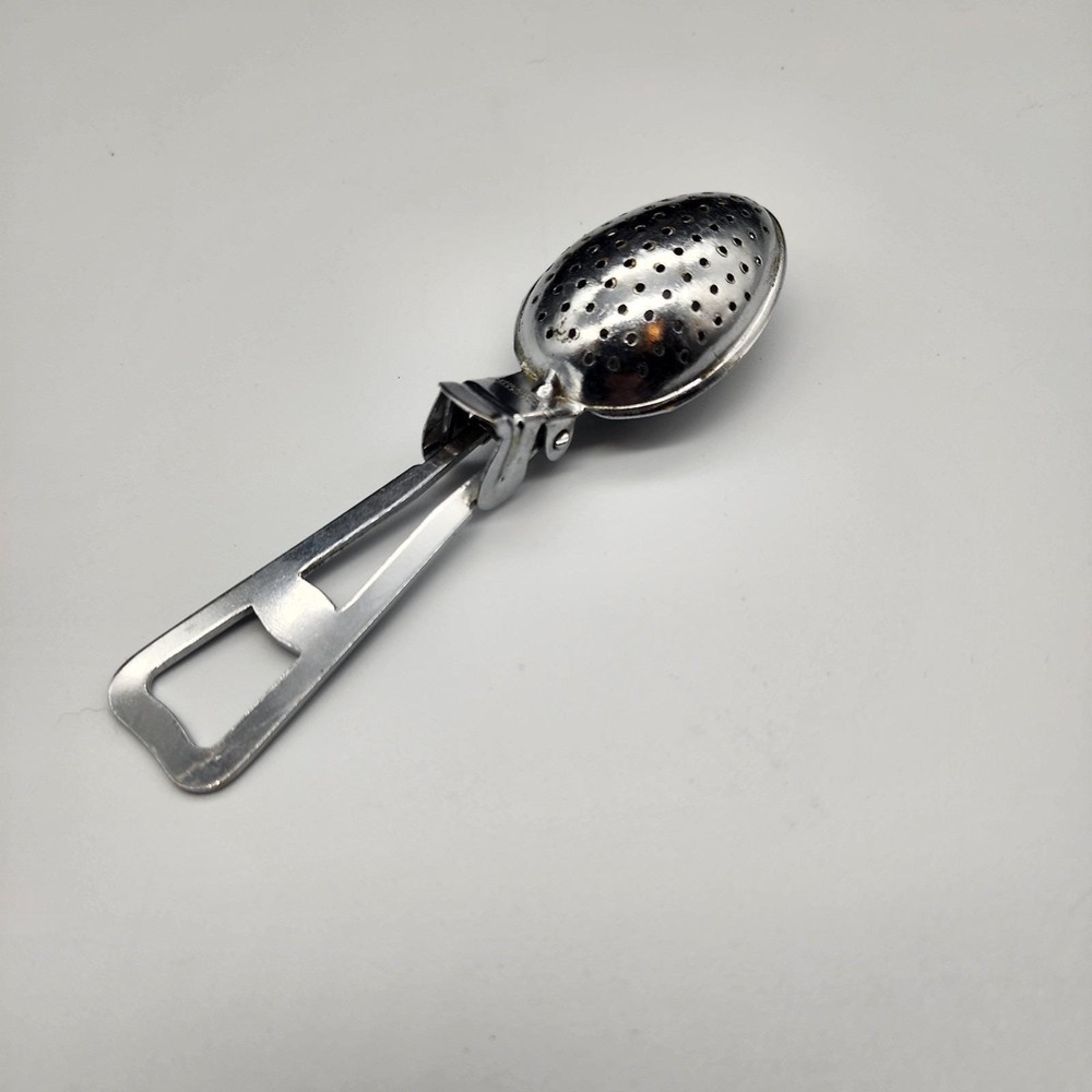 Vtg Tea Herb Infuser Strainer Spoon Steeper Chrome Plated Hinged Lid England